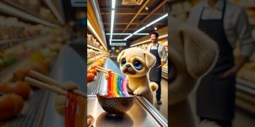 Cute Dog’s Dream Surprise! Brings a Whole Bowl of Rainbow Noodles for His “Little Fairy”!