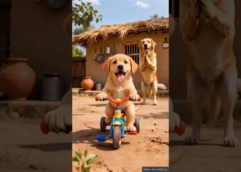 Cute dog gets his child a bicycle 😭 #ai #dog #save