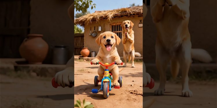 Cute dog gets his child a bicycle 😭 #ai #dog #save