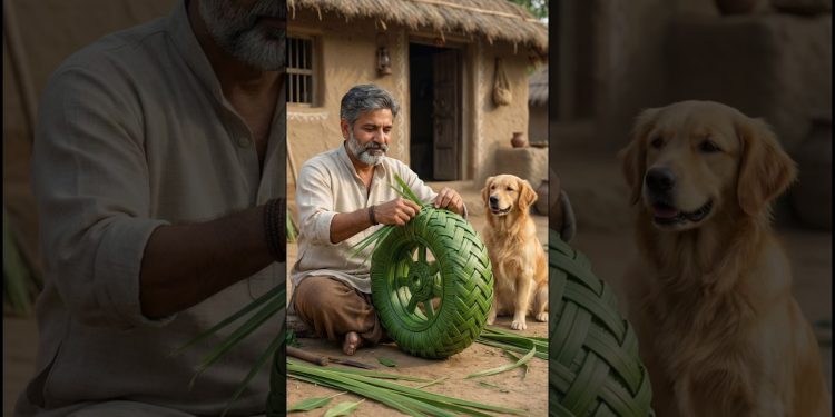 Cute dog loved the tractor made from a palm tree 😭 #ai #dog #tree #cute
