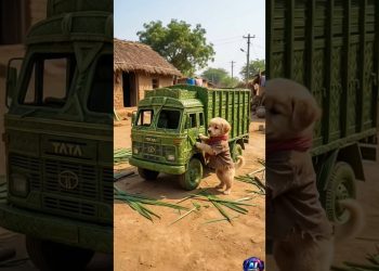 Dog Made Truck of Green Leaves 🌿🚚|#shorts#dog#ai
